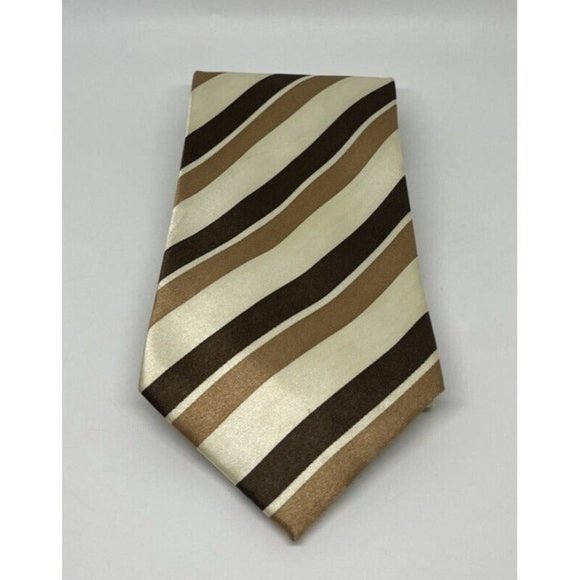 Karl Knox Mens Brown Neutral Striped Tie Mens Neckwear Handmade 100% Polyester - Picture 4 of 10